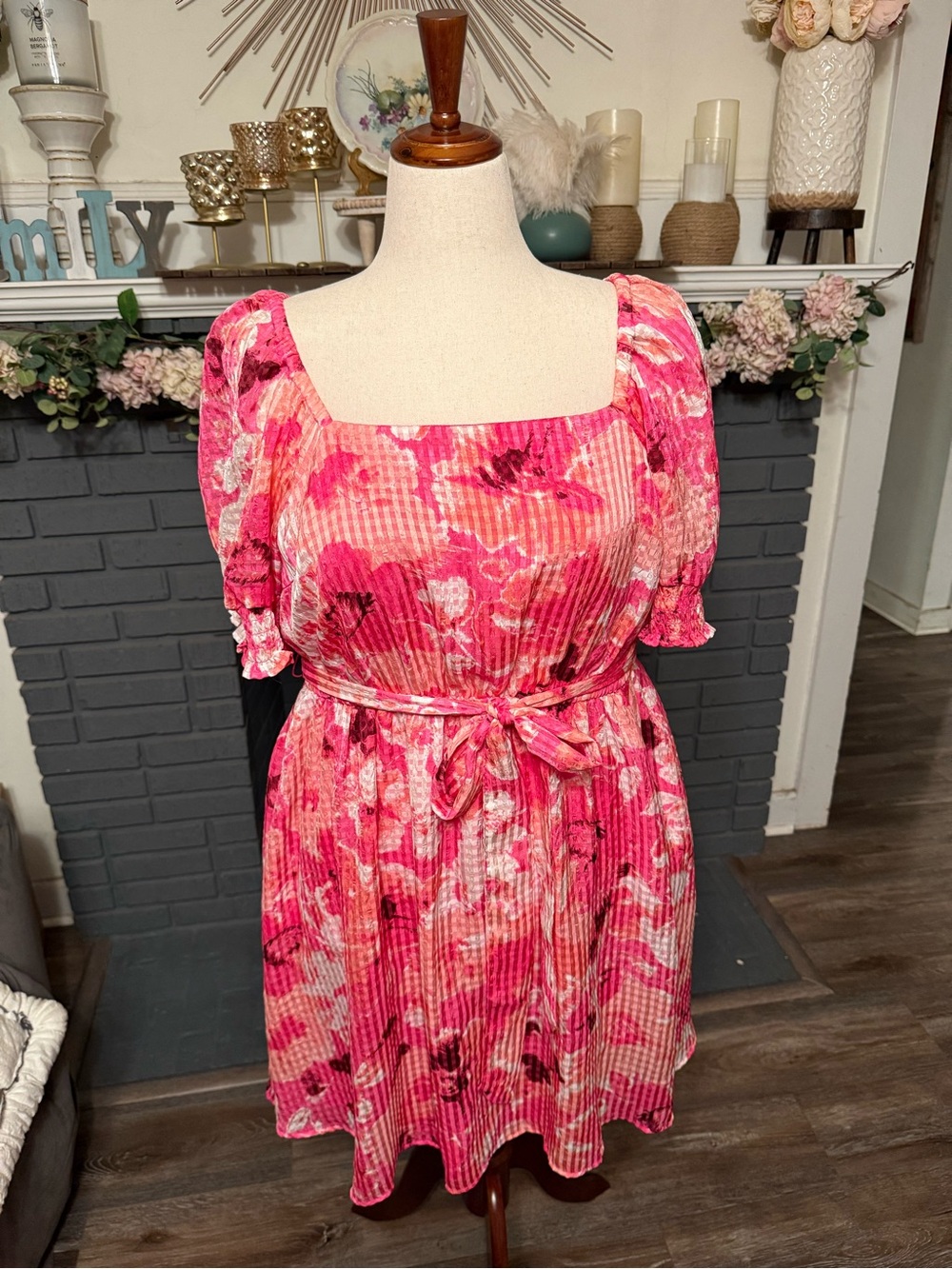 Lane Bryant Pink Floral Square-Neck Midi Dress